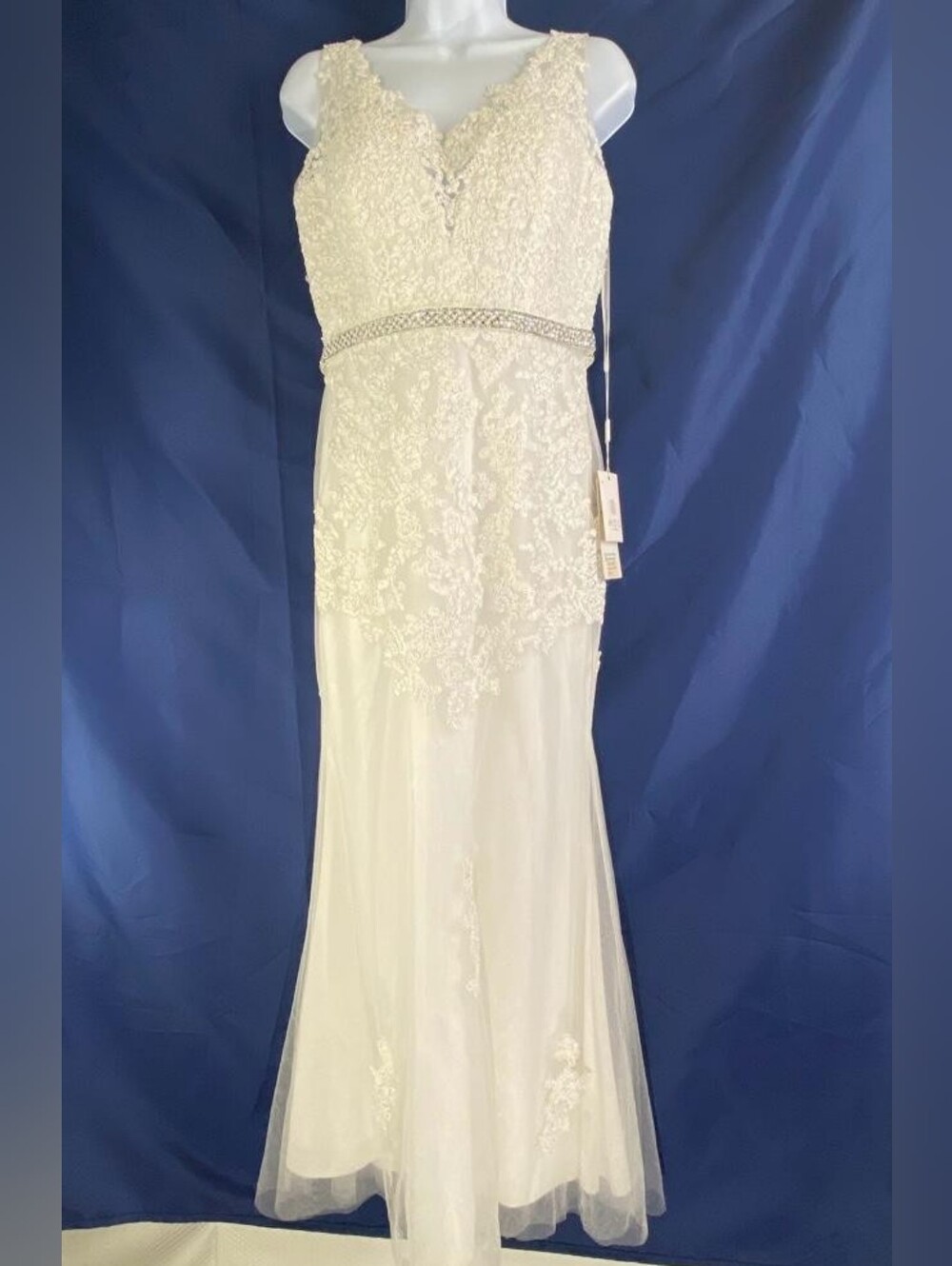 Nox Anabel W907 Lace Beaded Wedding Dress Bridal Gown White Size 8